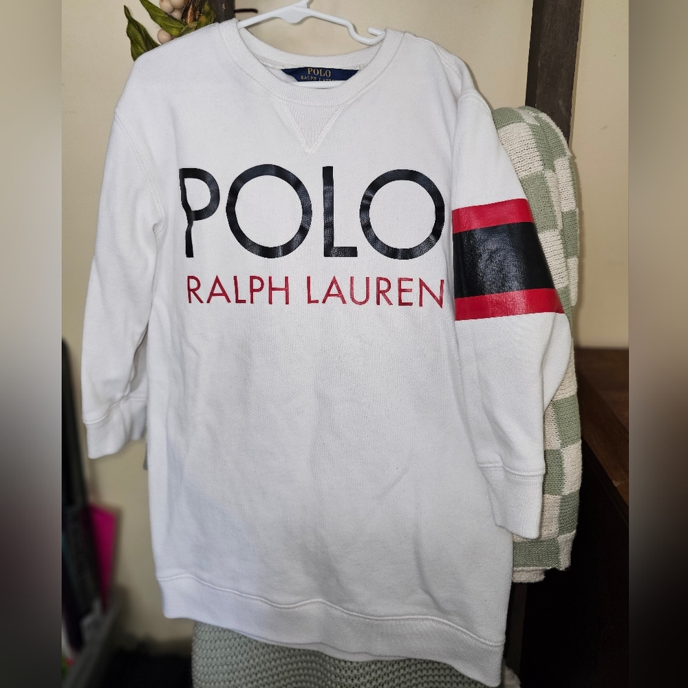 Girls Polo Ralph Lauren Sweatshirt Dress Polo Spell Out Size‎ 6 White Red Black